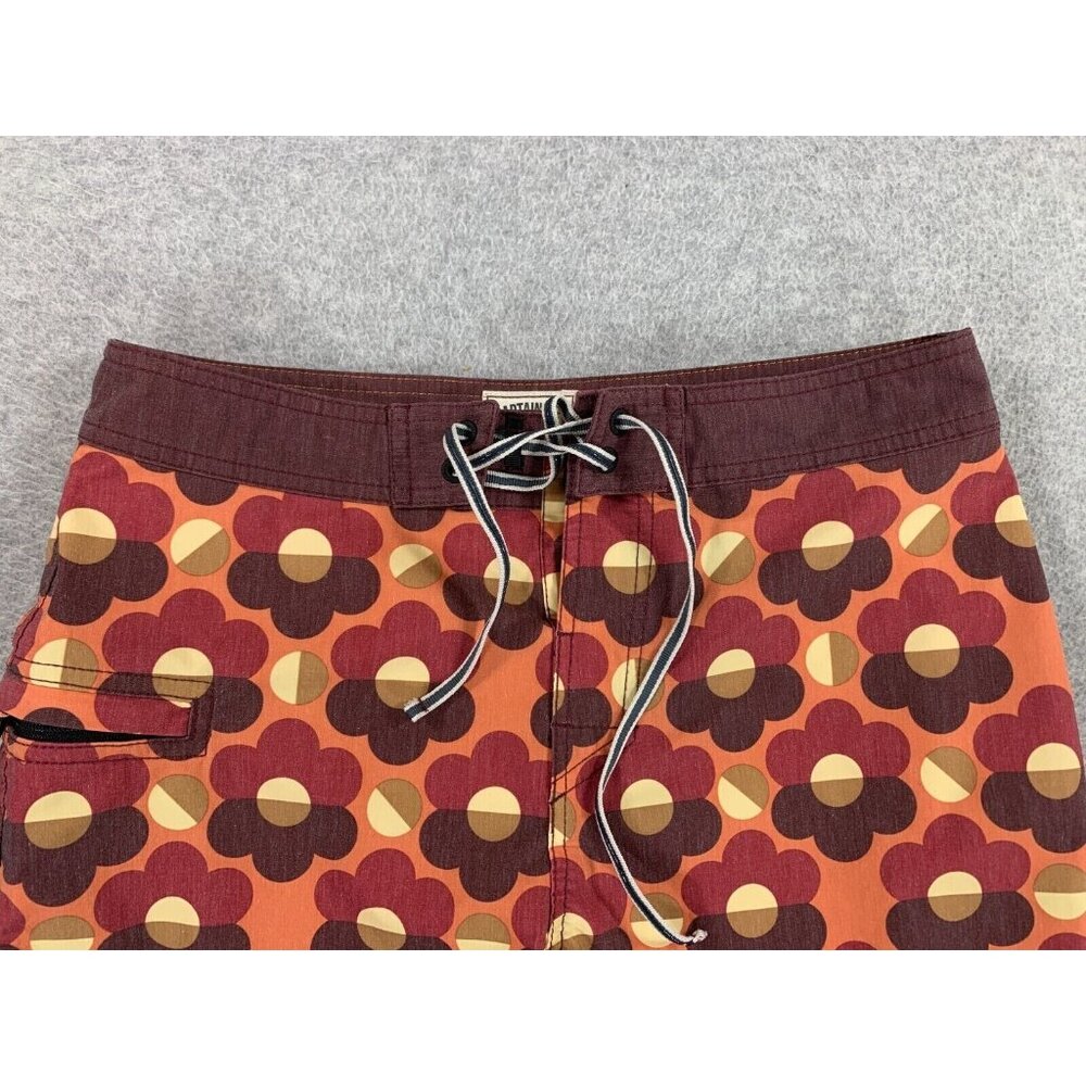 Captain Fin Flower Board Shorts Swim Trunks (Men's Size 28) Red - 8" - Picture 3 of 12